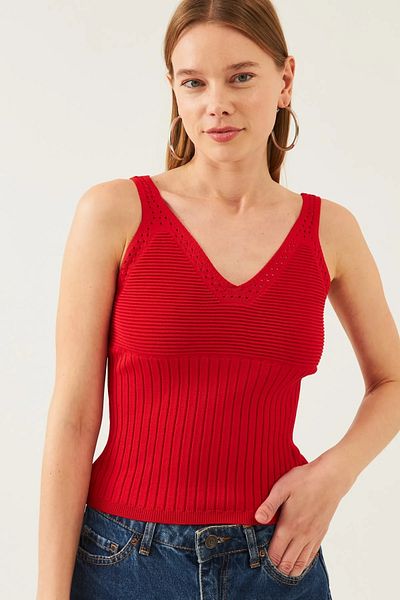ZYRA Women's Sleeveless Strap Waist and Collar Detailed Summer Athlete Knitwear Blouse