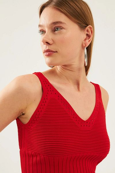 ZYRA Women's Sleeveless Strap Waist and Collar Detailed Summer Athlete Knitwear Blouse