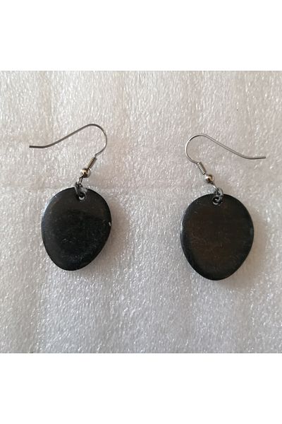 Butik Tülin Authentic Handmade Natural Stone Serpentine Black Half Face Mask Earrings 4.3X2 Made in Mozambique