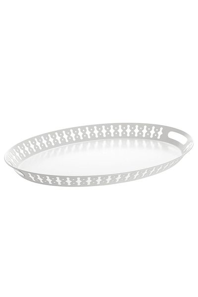 IKEA Quality Steel Presentation Tray 52X39 cm Ikea Large Patterned Tray with Handles White Metal Carrying Tray