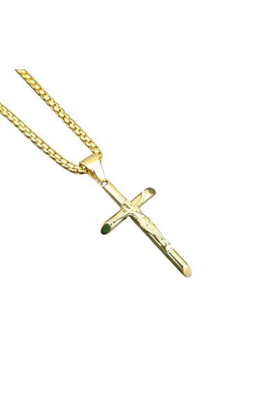 Sprise Jesus Christ Cross Chain, Stainless Steel, 24K Gold Plated, 3mm