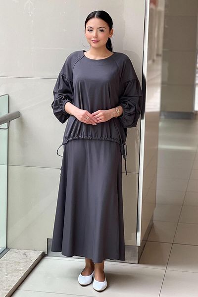 Ceremony Bamboo Gathered Short Tunic Skirt Set with Front and Back