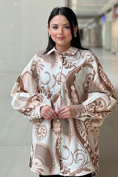 Ghisa Shawl Patterned Pearl Buttoned Cotton Shirt
