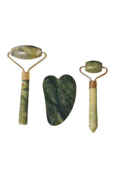 SIKS Set de 2 role de masaj facial SIKS Gua Sha, piatră de jad, pentru față și corp, antirid, verde