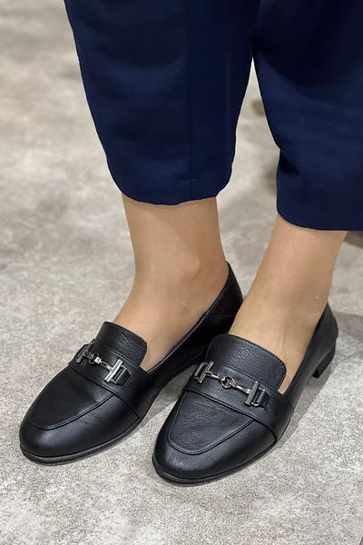 Majensia Genuine Leather Ballerinas with Buckle Detail