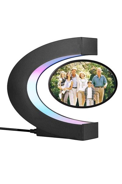 SIKS Levitating Photo Frame, Magnetic with LED Lighting and C-Shaped Stand, Black