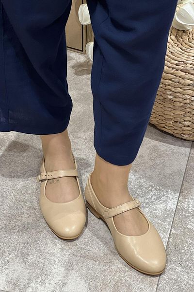 Majensia Genuine Leather Ballerinas with Ankle Belt