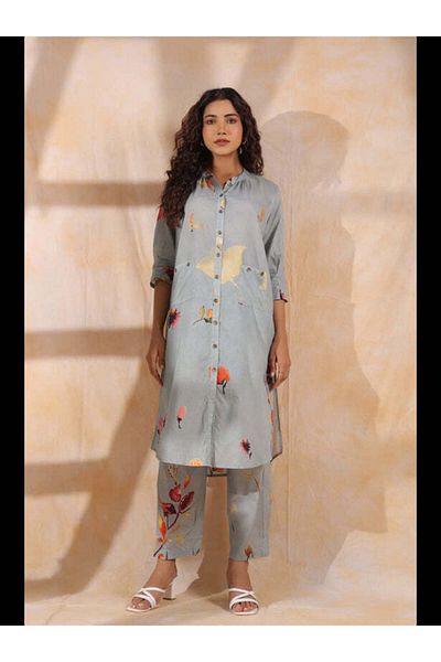 HashtagBe Gray Floral Print Women Kurta Set