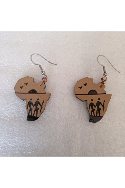 Butik Tülin أقراط متدلية على شكل خريطة أفريقية أصلية مصنوعة يدويًا من الجلد ا...