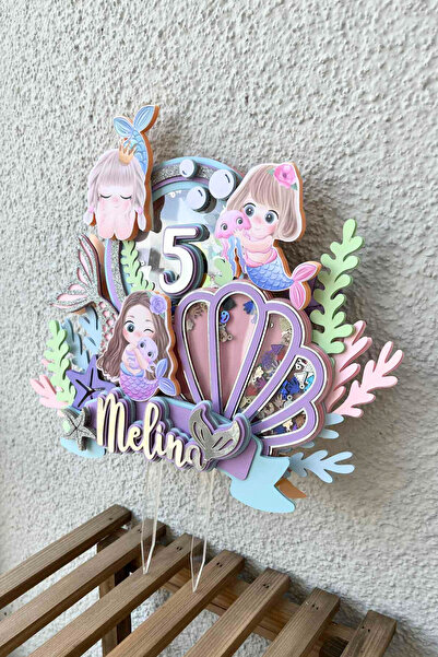 caketopper Deniz Kızı Temalı Kız Çocuk Doğum Günü İsme Özel Pasta Parti Süsü Deniz Kızı Cake Topper (26X21 cm)
