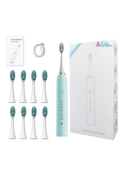 Sofia Concept SofiaCONCEPT® Electric Toothbrush, 8 Heads Included, IPX7, 1200Mah, 43000 Movements/Min, Blue