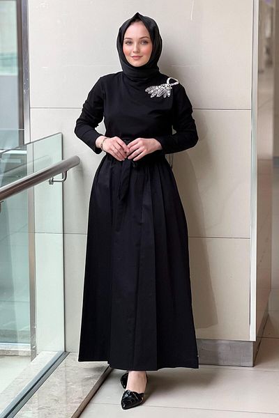 Missemramiss Stone Embroidered Comfort Dress