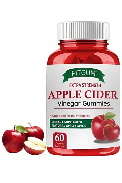 Fitgum Apple Cider Vinegar Gummies - 60 Chewable Gummies with Vitamin B12 | Digestive & Energy Suppo