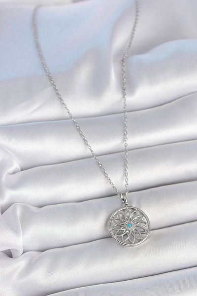 NEZADE STORE 316L Steel Silver Color Chain Blue Stone Lotus Model Women's Necklace - Lisinya