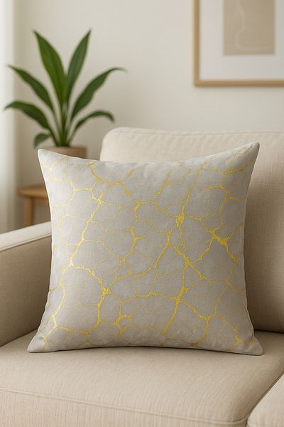 HİG HOME Husă de pernă gri cu model de marmură imprimată digital - pernă decorativă de lux lavabilă