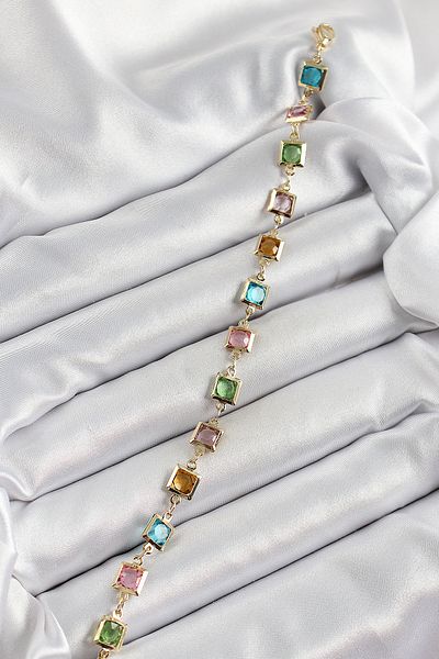 NEZADE STORE Brass Mixed Color Square Zircon Stone Gold Color Women's Bracelet - Lisinya