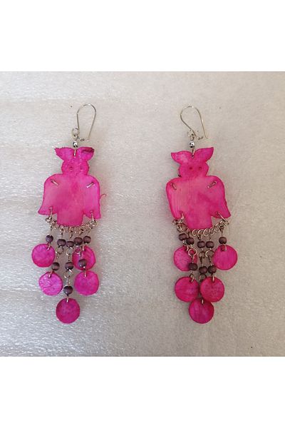 Butik Tülin Authentic Handmade Natural Fish Scale Fuchsia Alpaca Beaded Owl Long Dangle Earring 9.7X2.5 Chile