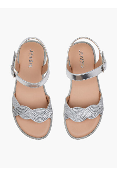 Juniors صندل مفتوح من الأمام بتصميم منسوج للفتيات مع إغلاق بخطاف وحلقة