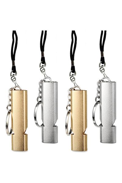 Sprise Set of 4 coach whistles, Cafuneplus®, made of aluminum with key ring, General Store
