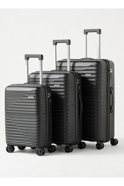 Oaklan by Shoexpress Men's Textured 3-Piece Hardcase Trolley Bag Set-Set-3 - 20-24-28