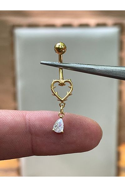 Rupen Kraft 316 L Surgical Steel Heart Model Dangle Zircon Stone Navel Piercing