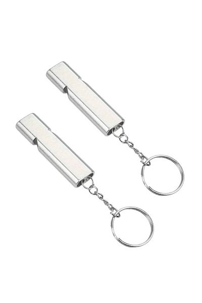 Sprise Set of 2 x Very Powerful Dual Silver Whistle for Referees, Outdoor Activities, Hiking