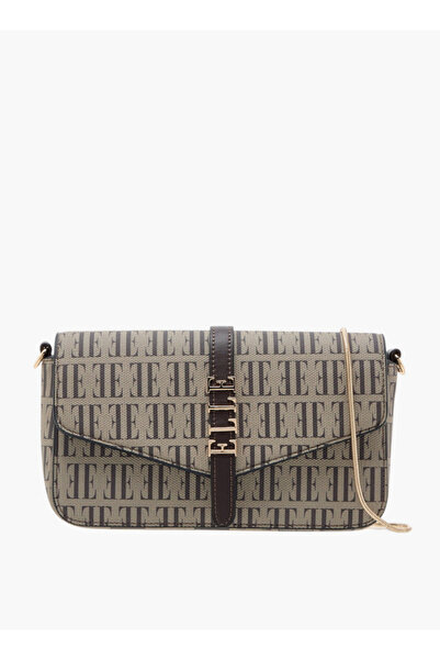 ELLE Women's Monogram Print Crossbody Bag with Chain Strap and Button Closure - W 5 x H 12 x D 21 cm
