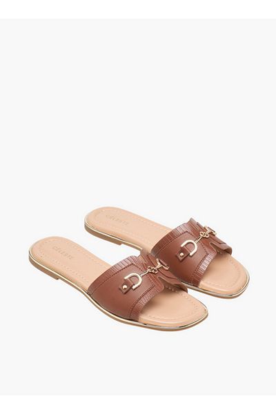 Celeste Women's Textured Slip-On Flat Sandals with Metal Accent