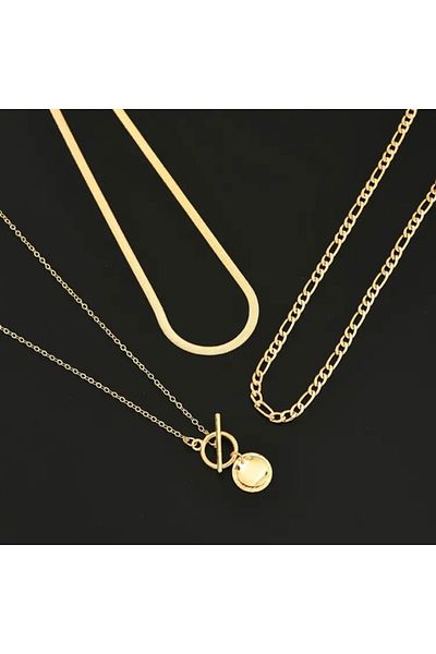 Accessories Vanilla Avenue Golden Yellow Shiny Moon Trend Chain 3 Layer Daily Use Thin Women's Necklace