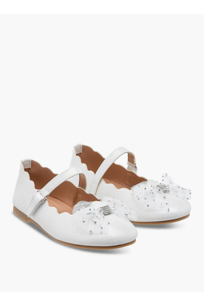 Juniors Girls Bow Accent Ballerina Shoes with Hook and Loop Closure