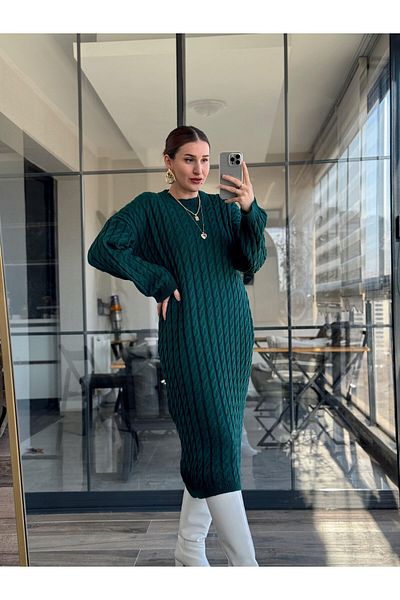 POİNE Rochie lungă de damă, cu decolteu, împletită de păr