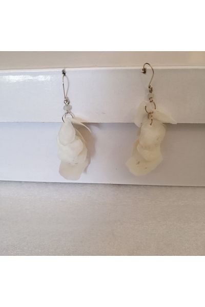 Butik Tülin Authentic Handmade Natural Fish Scale Natural White Dangle Earrings 8X2.5 Made in Chile