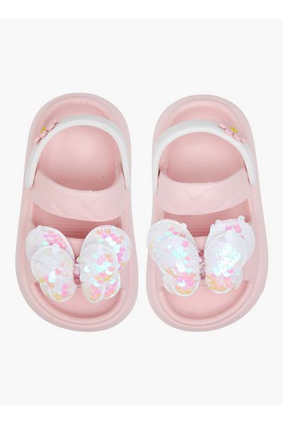 Aqua Girls Butterfly Applique Detail Slides with Backstrap