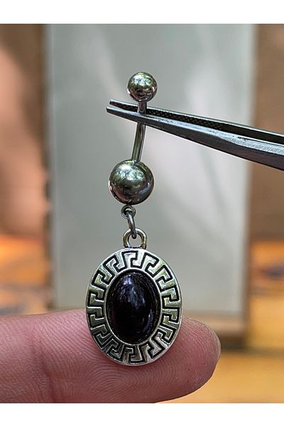 Rupen Kraft 316 L Surgical Steel Black Stone Ethnic Patterned Belly Button Piercing