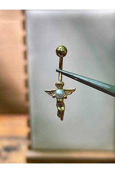 Rupen Kraft 316 L Surgical Steel Pearl Angel Model Gold Belly Piercing