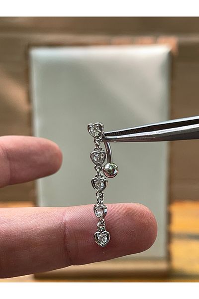 Rupen Kraft 316 L Surgical Steel Dangle Heart Detailed Zircon Stone Navel Piercing