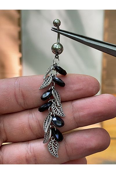 Rupen Kraft 316 L Surgical Steel Embroidered Stone Leaf Dangle Belly Piercing
