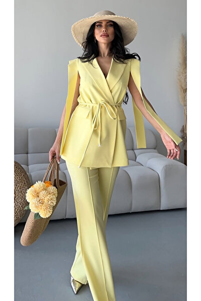 pembekurdelem Women's Tie-Up Vest Trousers Suit Yellow
