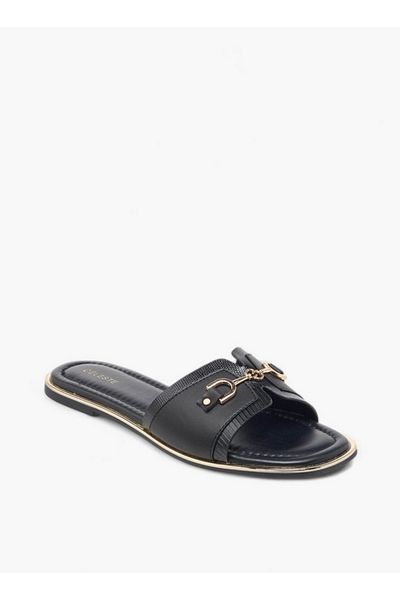 Celeste Women's Textured Slip-On Flat Sandals with Metal Accent