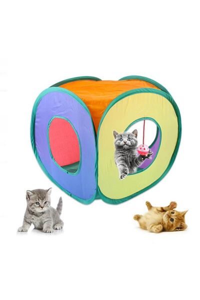 STLIFE Colorful Cat Play Tunnel with Toys Foldable Pet Tunnel Tent Petshop Products
