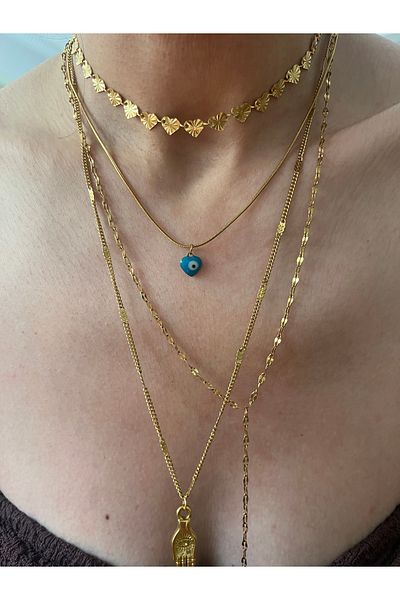 Hoop jewelery Steel Blue Color Heart-Shaped Eye Necklace