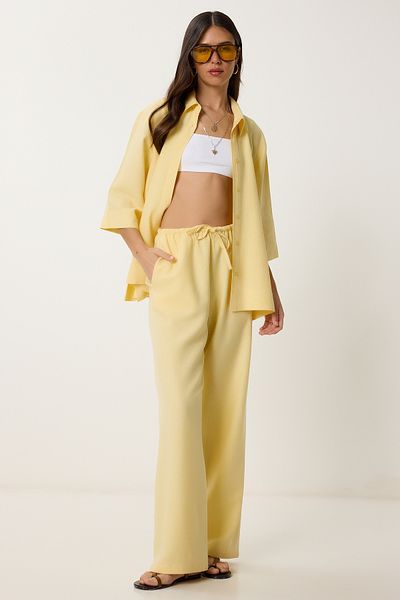 Lovelyİstanbul Linen Shirt Pants Suit Yellow Ldp0058