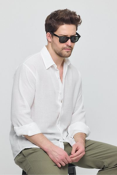 GEİO Men's Oversize Cut Linen Shirt