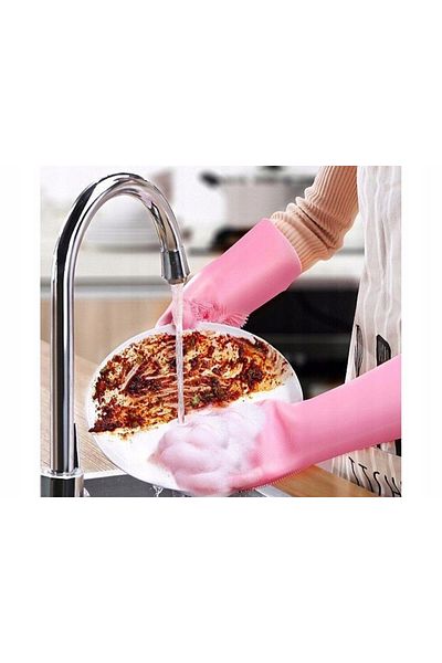 OEM Mănuși de spălat vase cu peri de silicon, roz