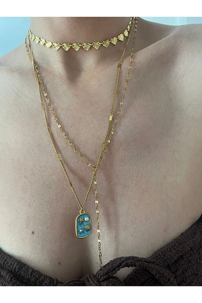 Hoop jewelery Steel Blue Color Pearl Summer Necklace