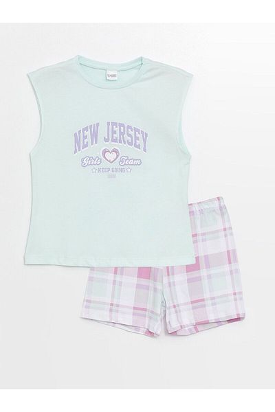 LC Waikiki Crew Neck Printed Girl's Pajama Set with Shorts