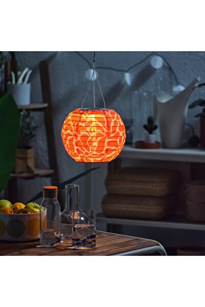 IKEA Solvınden 22 cm Turuncu Solar Güneş Enerjili Sarkıt Lamba Bahçe Teras Ba...