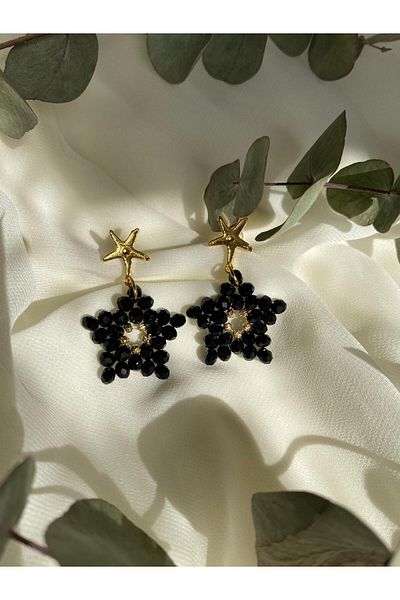sabiha aksesuar Crystal Bead Chic Star Earrings