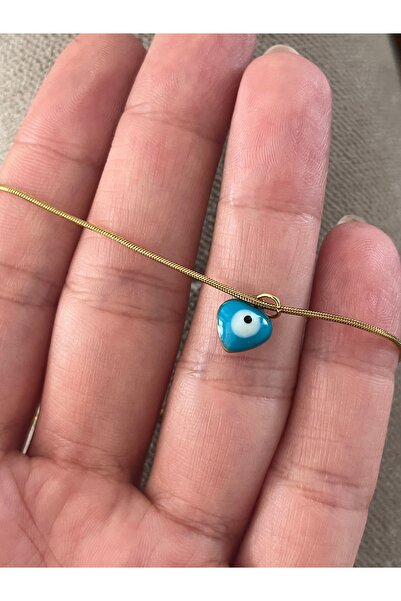 Hoop jewelery ÇELİK MAVİ RENK KALP ŞEKLİNDE GÖZ KOLYE