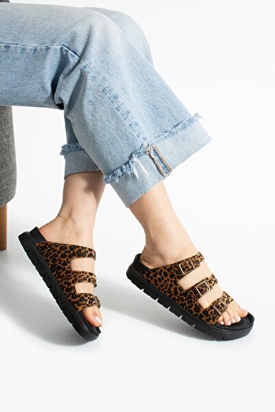 Sivarro Papuci cu trei catarame leopard maro